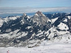 pistes running towards the Mythens